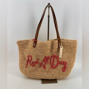 Marabelle Raffia Rose All Day Bag Pink Natural Tote Handbag Lined New